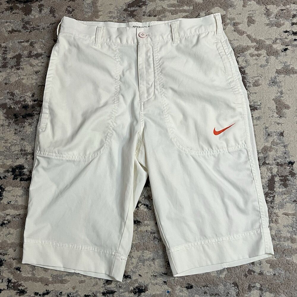 Nike Golf Women’s Shorts Dri-Fit Size 28 Off White Orange Swoosh Performance